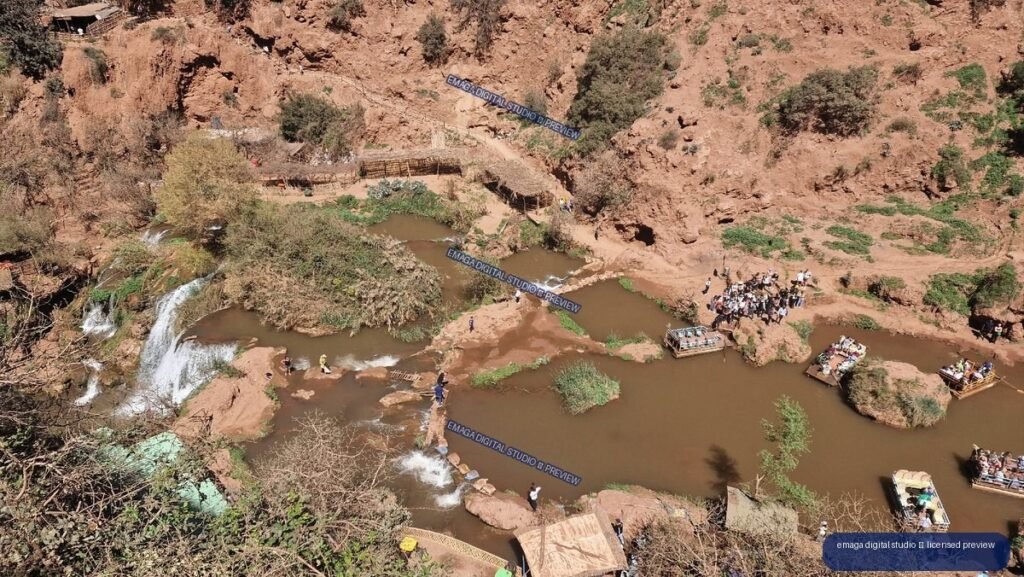 Panoramic View of Ouzoud Waterfalls, Morocco and River Pools