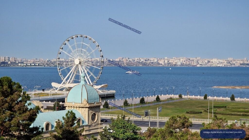 Ferris wheel and waterfront panorama in Baku, Azerbaijan