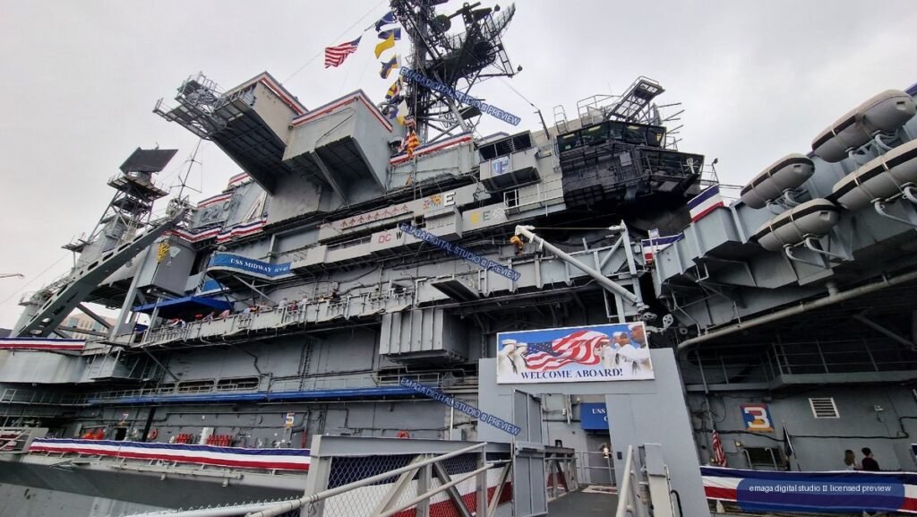 USS Midway aircraft carrier exterior in San Diego, United States