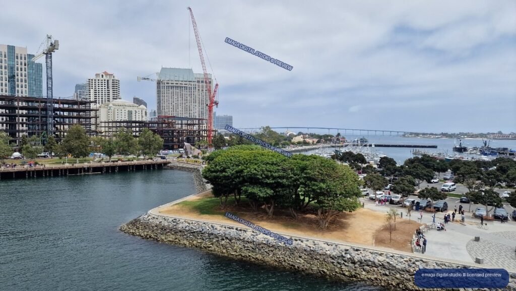 Waterfront and San Diego skyline viewed from USS Midway