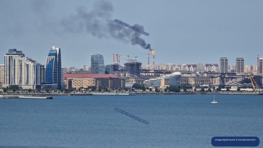 Baku, Azerbaijan Waterfront Skyline with Industrial Flare