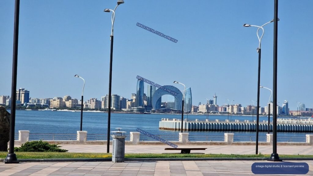 Baku, Azerbaijan Waterfront Promenade and Modern City Skyline