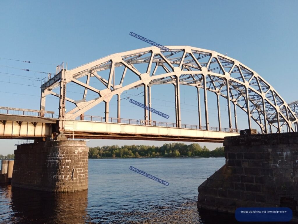 Steel Railway Bridge over the River in Riga, Latvia