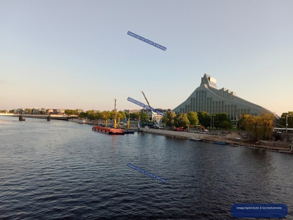 Riverside view of modern architecture in Riga, Latvia