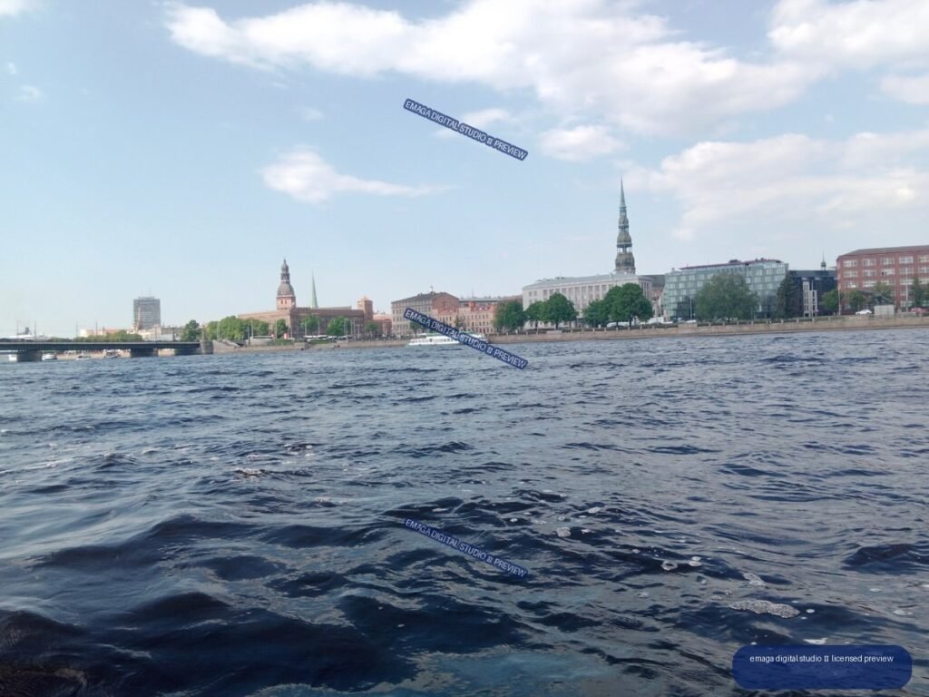 Riga, Latvia Waterfront Skyline Seen Across the River