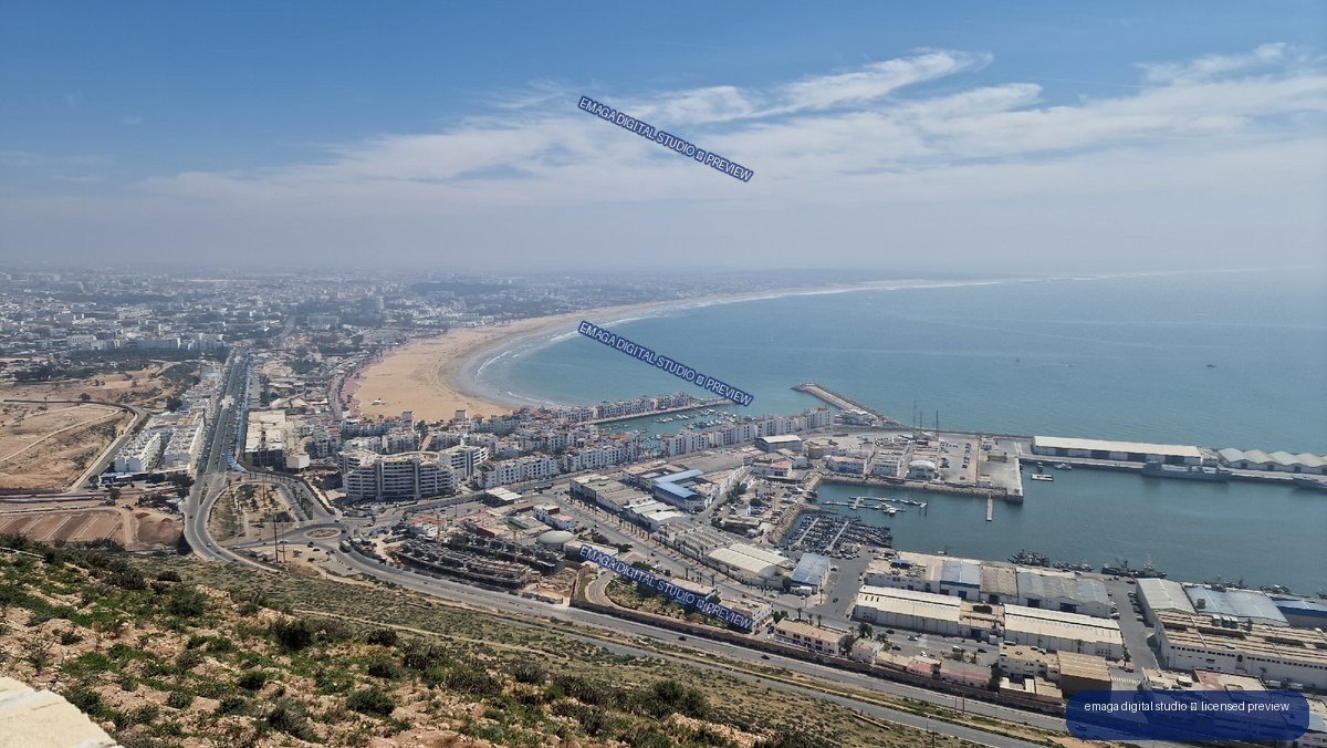 Aerial Coastal View of Agadir, Morocco, Beach and Marina
