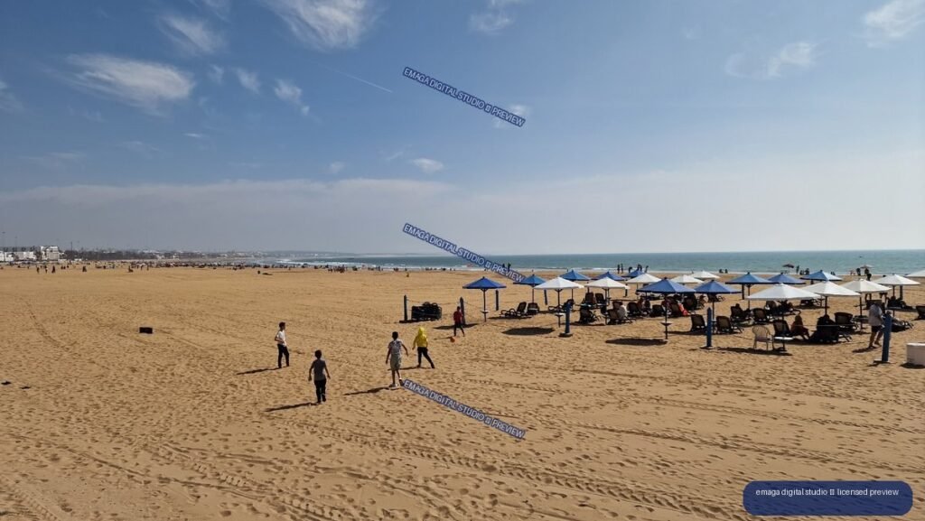 Agadir Morocco Beach with Sun Umbrellas and Atlantic Ocean