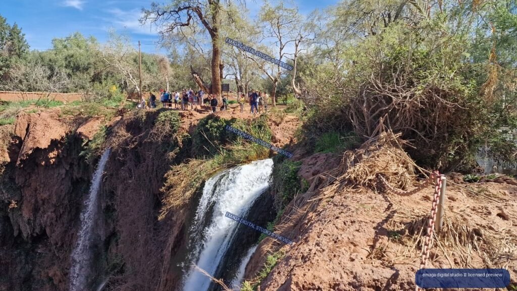 Waterfalls and Visitors at Ouzoud Waterfalls, Morocco