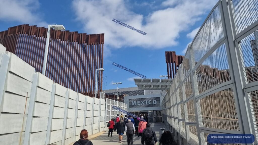 Pedestrian border passage marked Mexico in Tijuana, Mexico