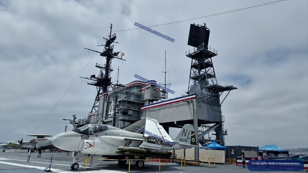 Military aircraft displayed aboard USS Midway in San Diego, United States
