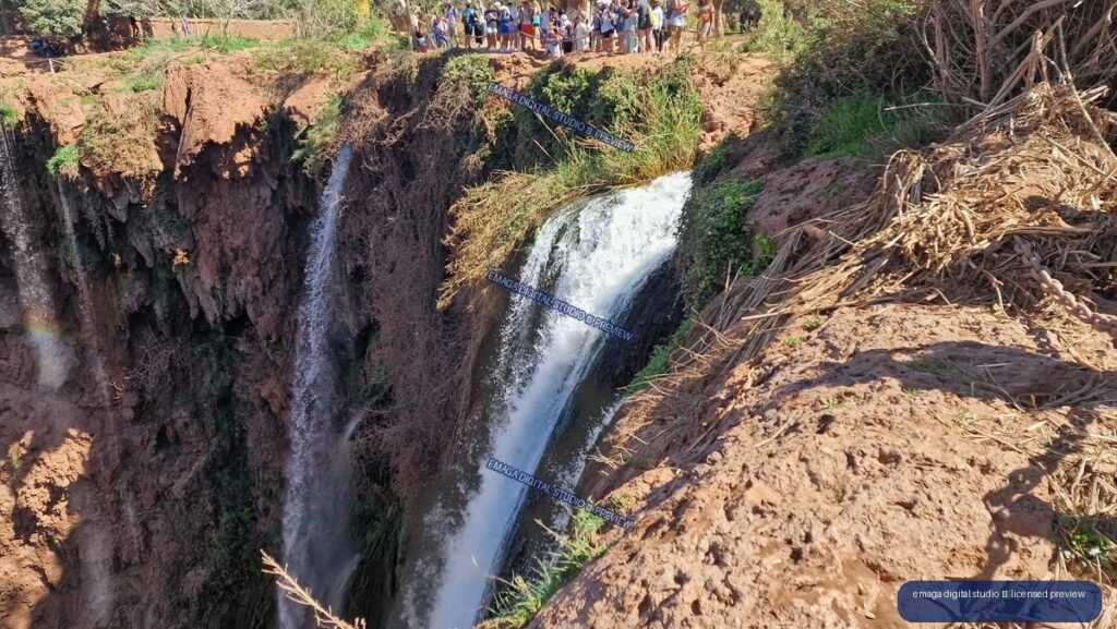 Cascading Waterfalls and Visitors at Ouzoud Waterfalls, Morocco
