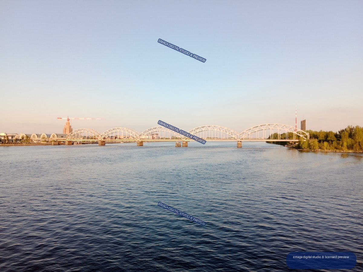 Arched Bridge Over the Daugava River in Riga, Latvia
