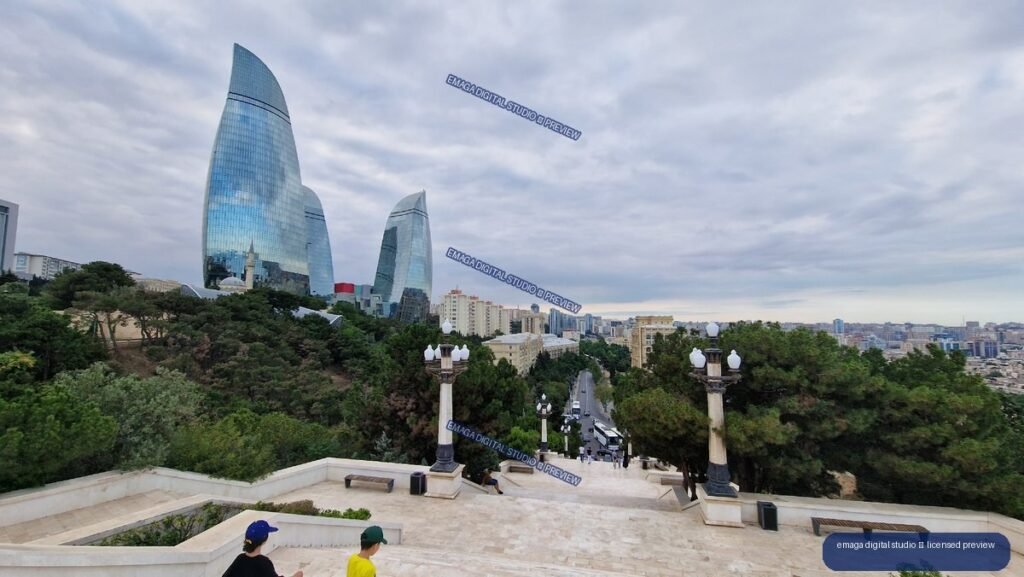 Panoramic View of Baku, Azerbaijan with Modern Glass Towers