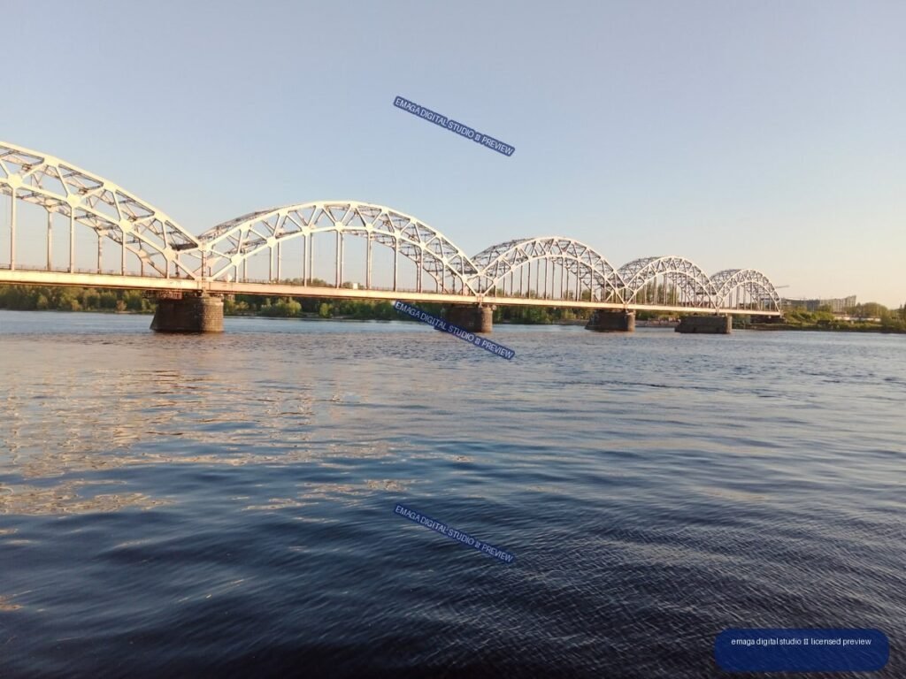Steel Arch Bridge Over the River in Riga, Latvia
