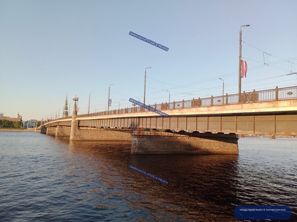 Bridge over the Daugava River in Riga, Latvia at Golden Hour