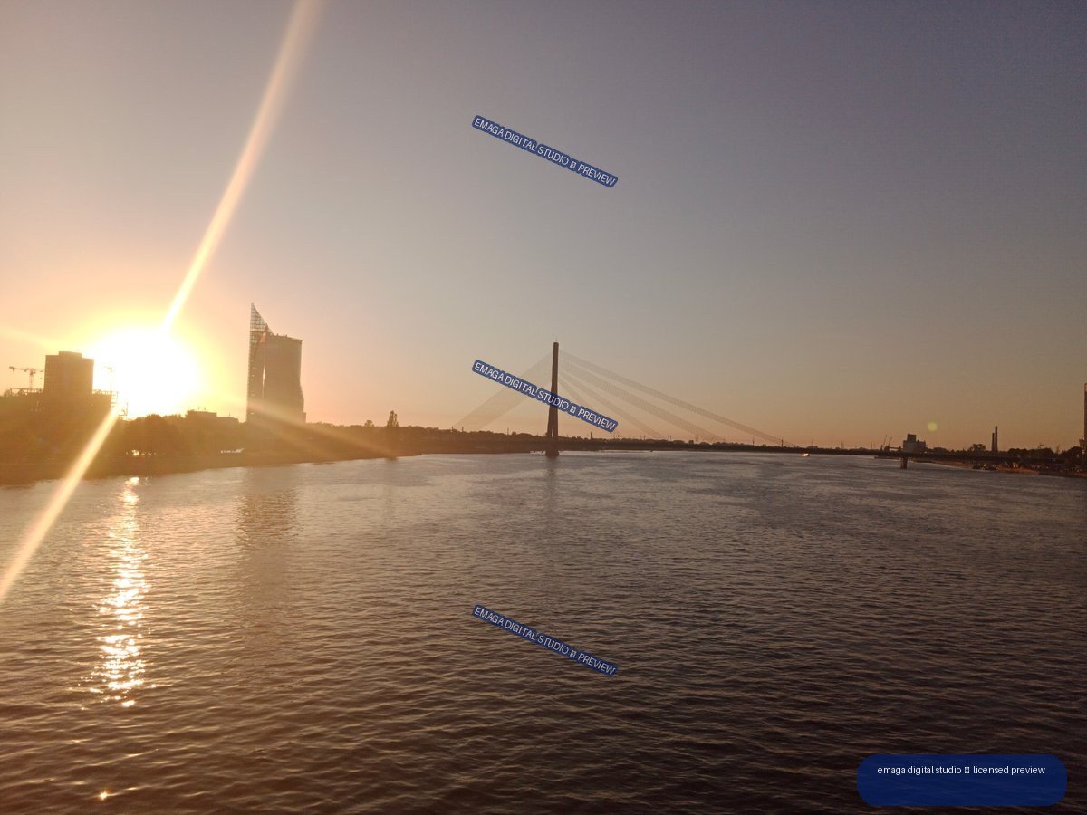 Sunset over the Daugava River in Riga, Latvia