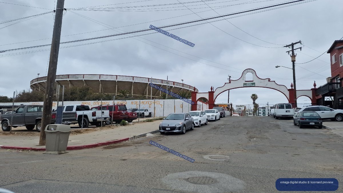 Urban stadium entrance and street scene in Tijuana, Mexico