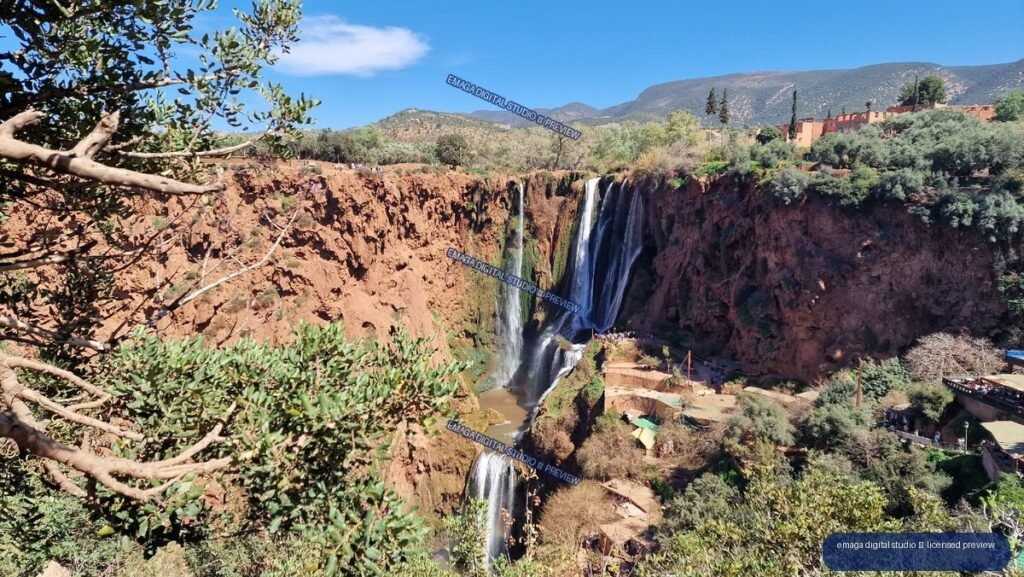 Ouzoud Waterfalls in Morocco Viewed from a Rocky Ravine