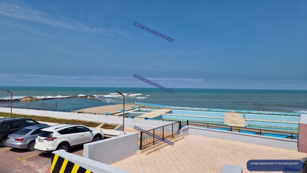 Seaside swimming pools and ocean view in Casablanca, Morocco