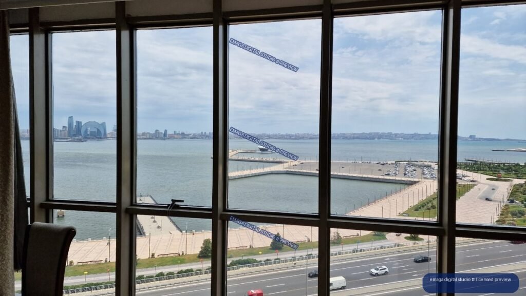 Baku, Azerbaijan Waterfront View Through Floor-to-Ceiling Windows