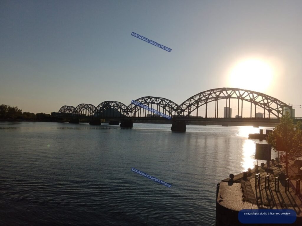 Arched Steel Bridge over the River in Riga, Latvia