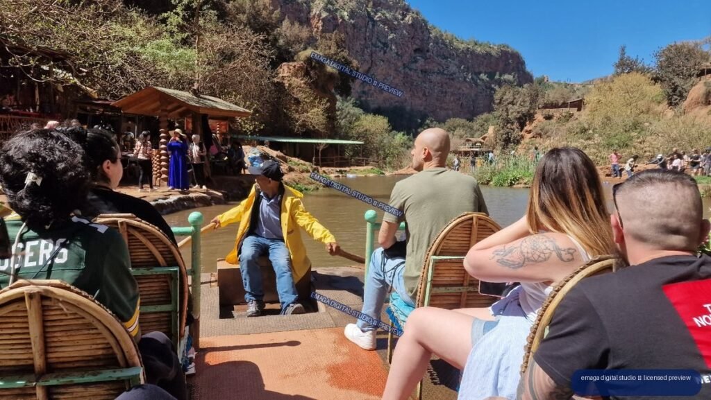 Tourists on a Boat at Ouzoud Waterfalls, Morocco