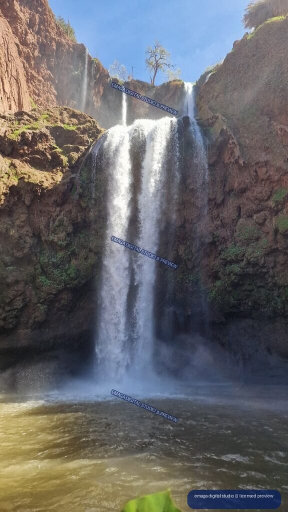 Ouzoud Waterfalls in Morocco Cascading Through Rocky Cliffs