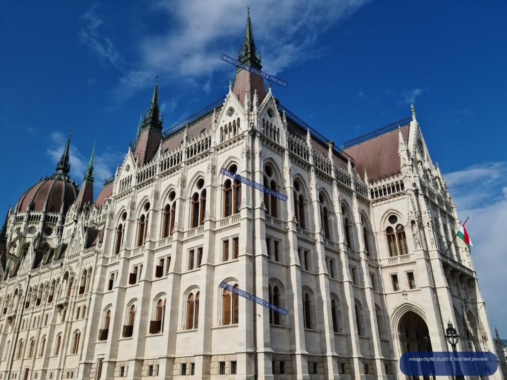 Hungarian Parliament Building beside the Danube in Budapest, Hungary