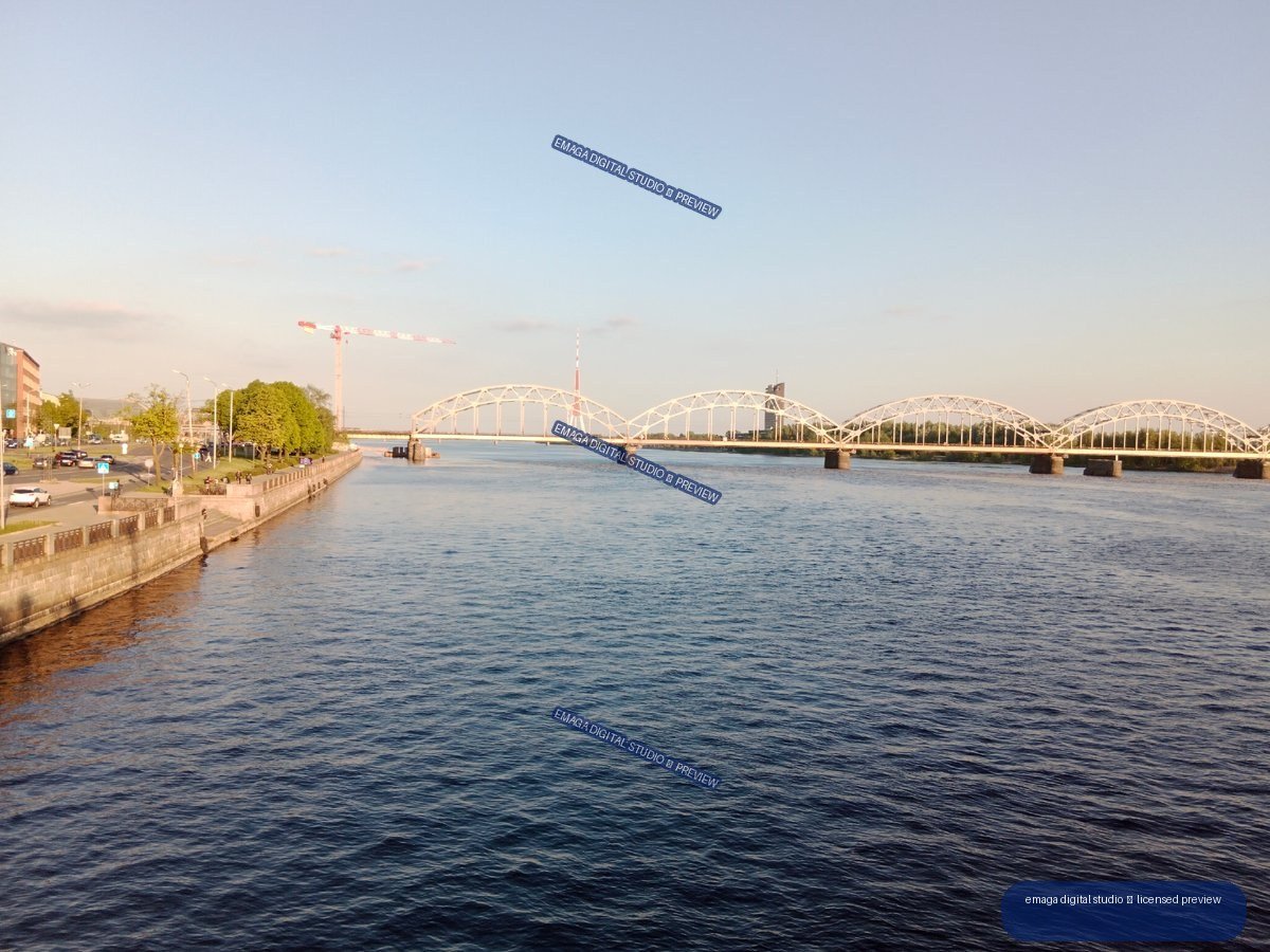 Arched Bridge over the Daugava River in Riga, Latvia