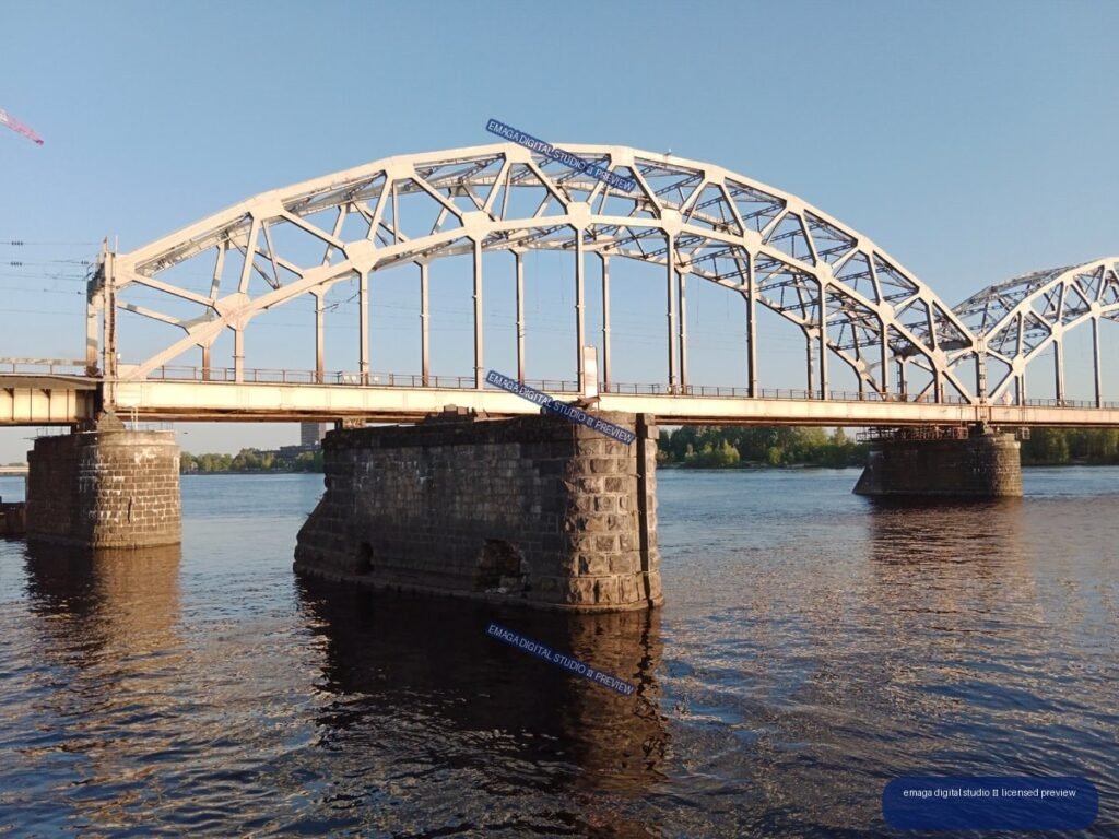 Steel Truss Bridge over the River in Riga, Latvia
