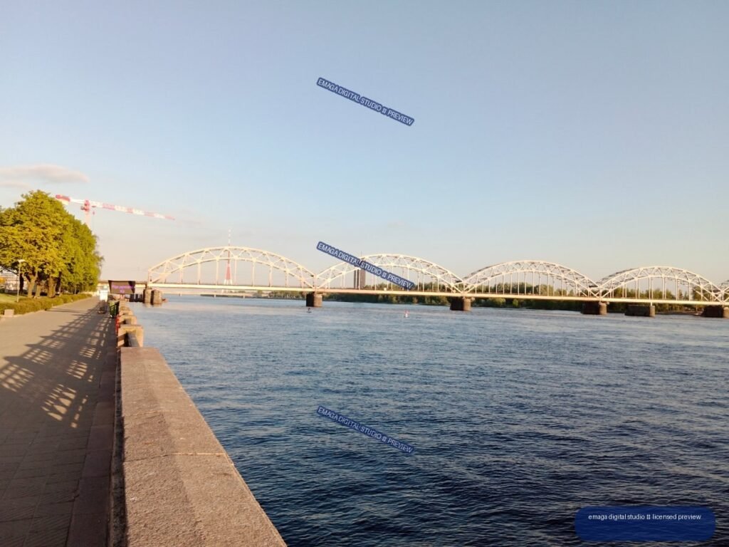 Arched Railway Bridge over the Daugava River in Riga, Latvia