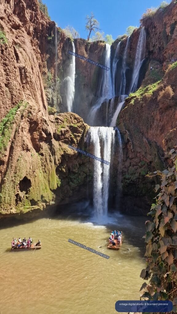 Ouzoud Waterfalls in Morocco with Boats Below the Falls