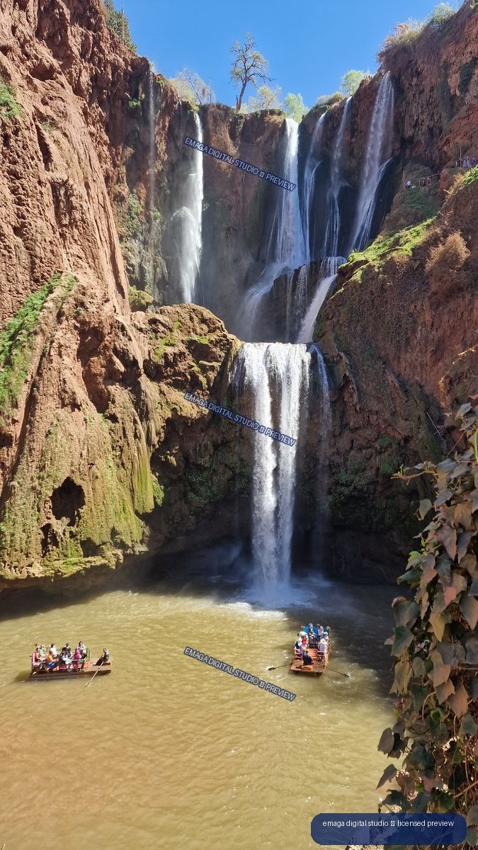 Ouzoud Waterfalls in Morocco with Boats Below the Falls