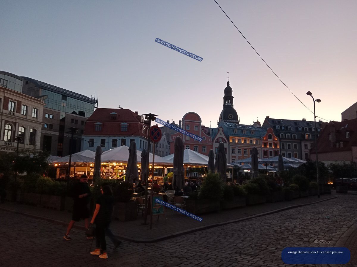 Riga, Latvia Old Town Square at Dusk with Historic Buildings
