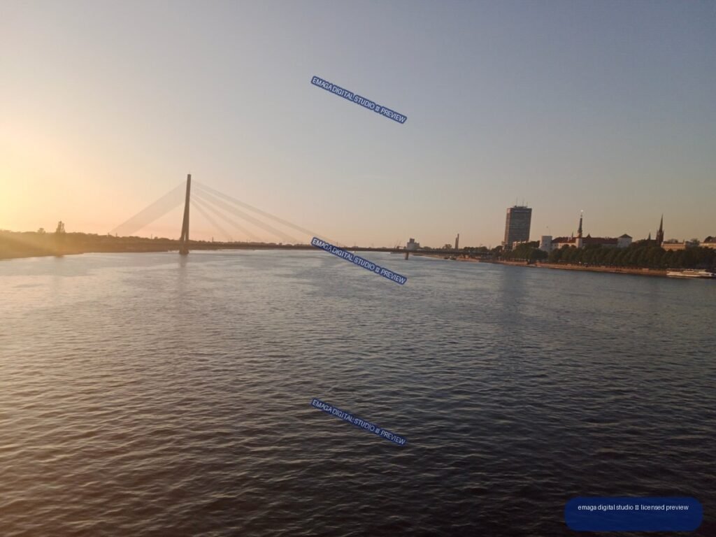 Sunset View Across the Daugava River in Riga, Latvia