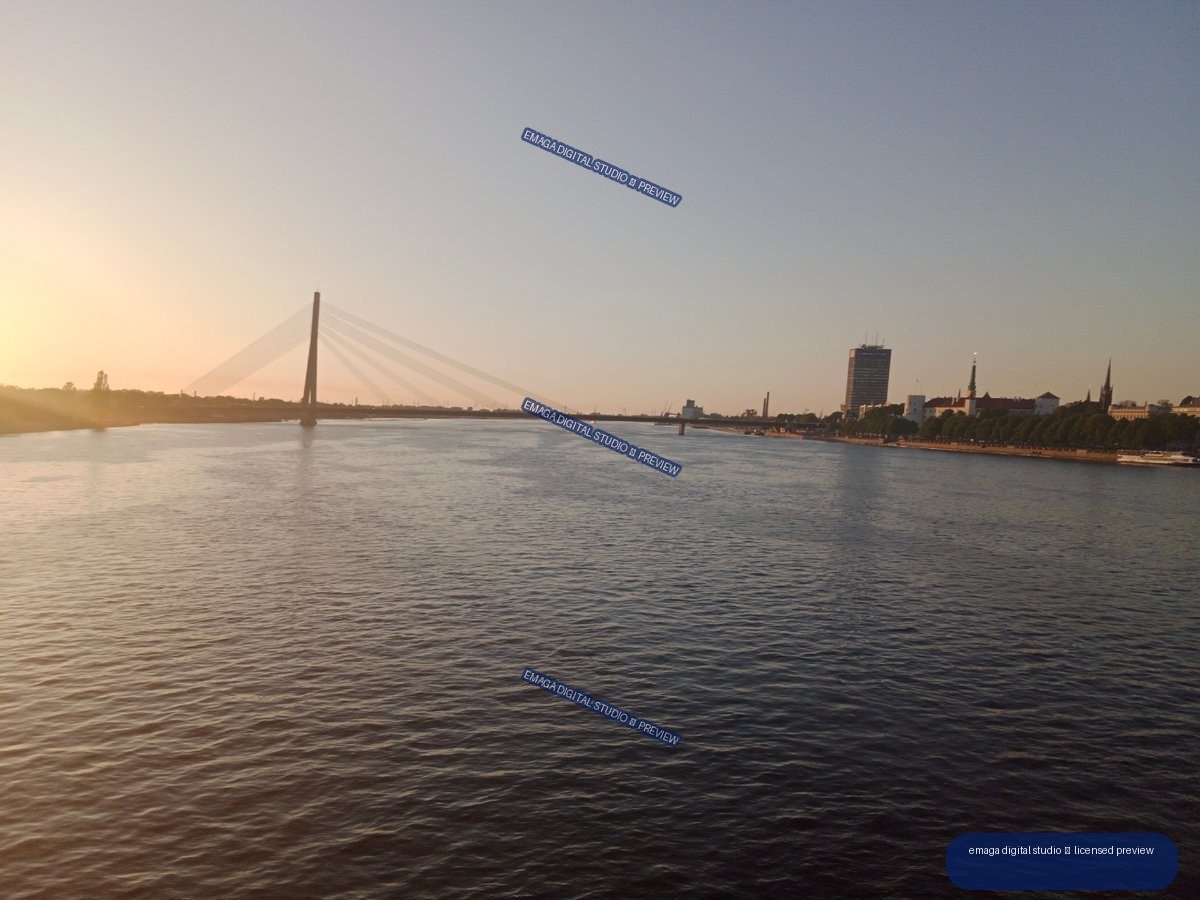 Sunset View Across the Daugava River in Riga, Latvia