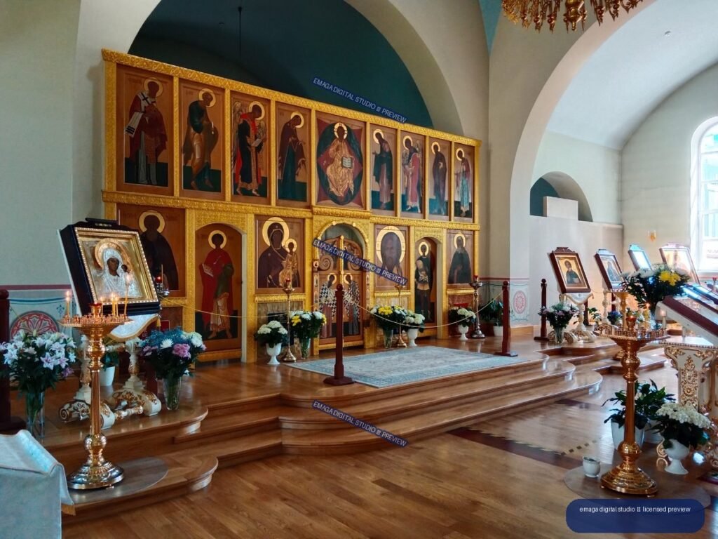 Orthodox Iconostasis and Flower Decorations in Jurmala, Latvia