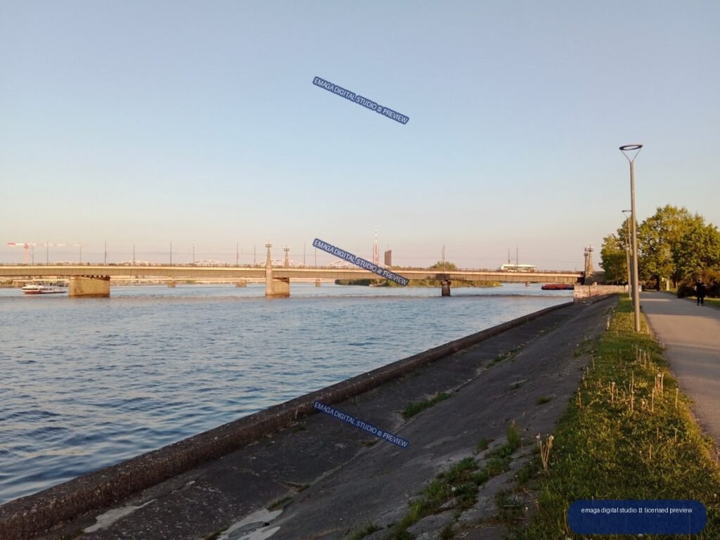 Riverside Walk and Bridges Over the Daugava in Riga, Latvia
