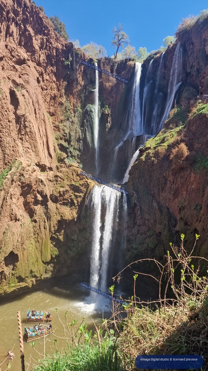 Ouzoud Waterfalls, Morocco with Cascading Falls and Boats Below