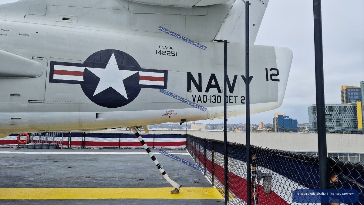 Military aircraft on USS Midway deck in San Diego, United States