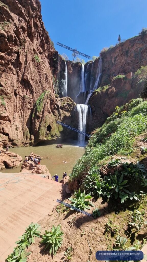 Ouzoud Waterfalls, Morocco, Cascading Falls Between Red Rock Cliffs