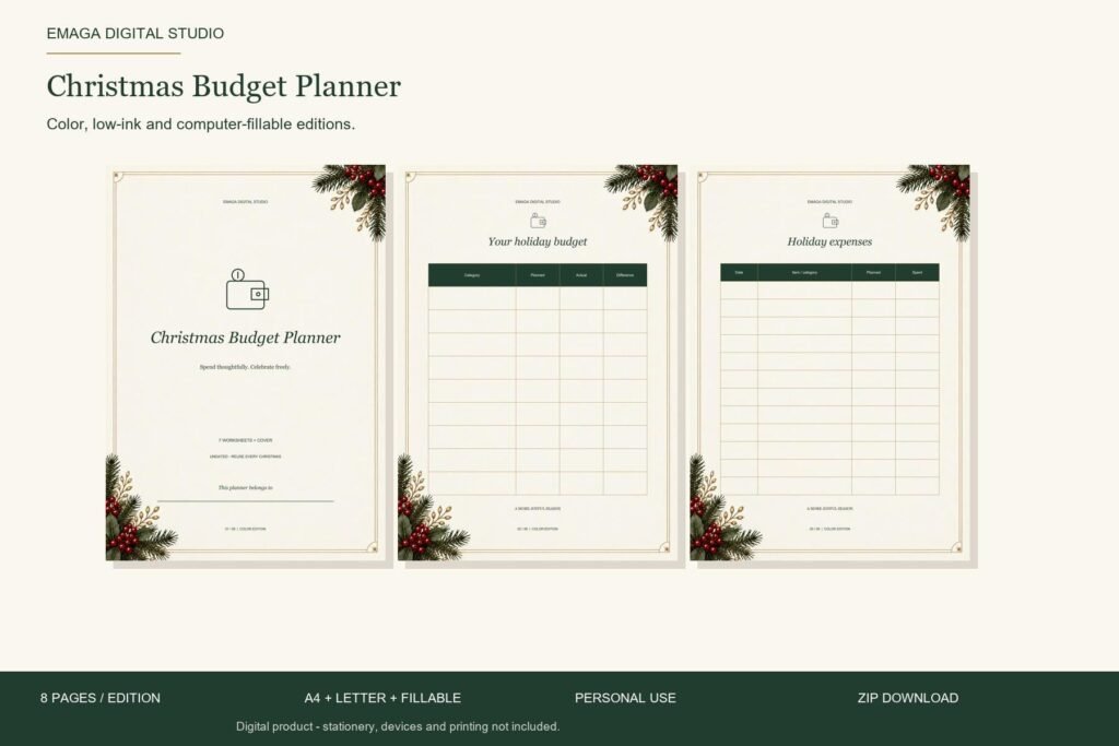 Christmas Budget Planner - cover and actual worksheets